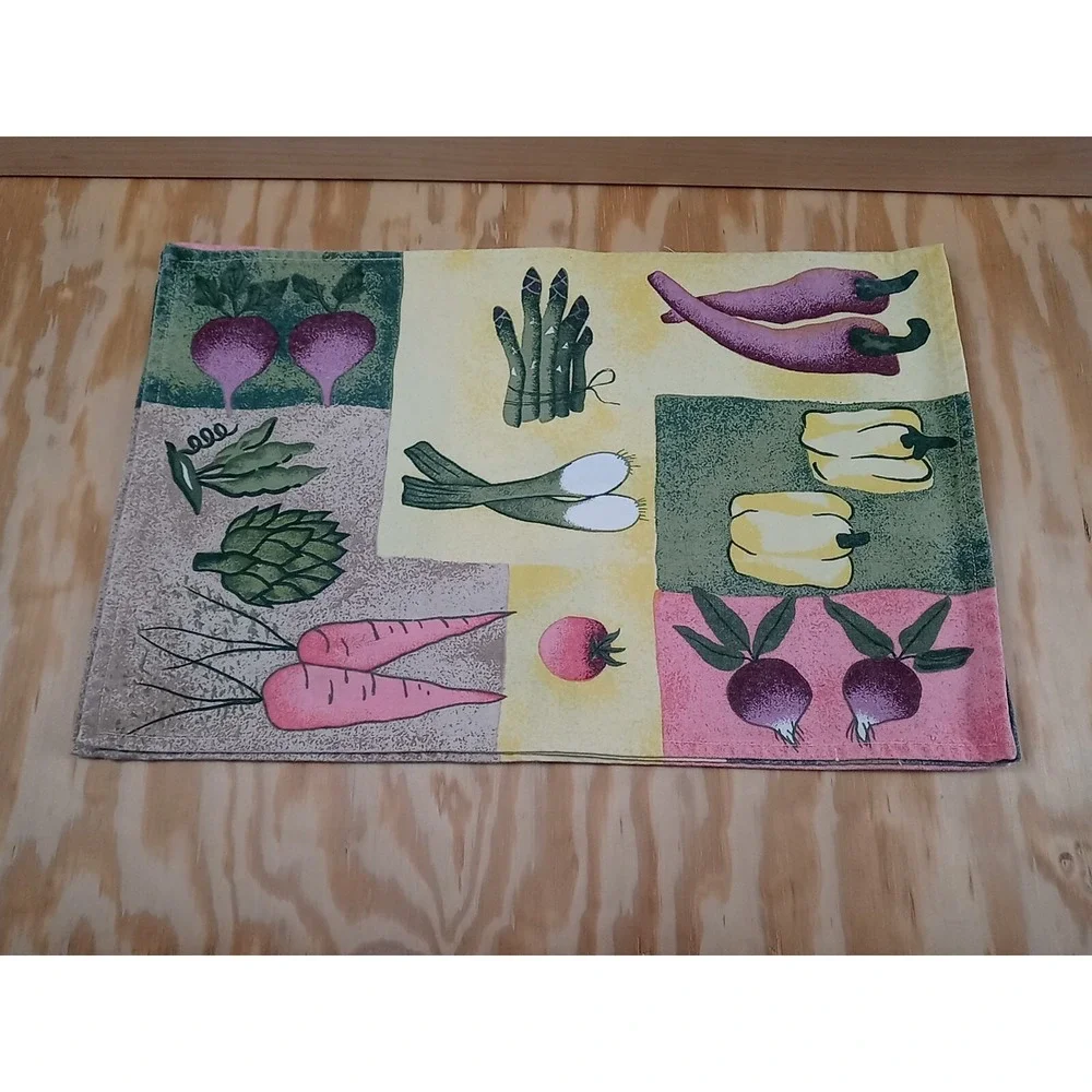 Lot Of 4 Vintage Hartstonz Placemats Vegetable Pattern Cloth Placemats‎ 1996